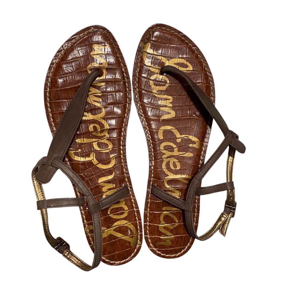 Sam Edelman Gigi Sandals Womens 8 Brown Leather T Strap Thong Flat Boho